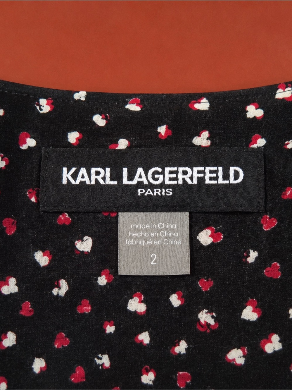 Karl Lagerfeld Paris long-sleeve printed black red heart Shirt Dress 2 - Picture 3 of 3